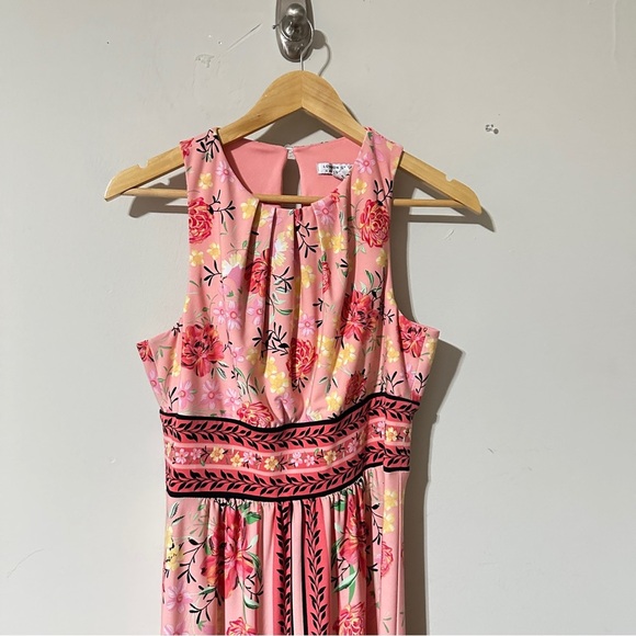 London Style Pink Floral Maxi Dress Sleeveless Size 6 Stretchy Pre-Owned - Picture 4 of 7